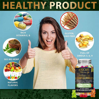 Magic Man Productions Premium Hemp Gummies, Rich in Omega 3-6-9, High Potency Hemp Gummies, Hawaiian Flavors, Natural Supplement for Pain/Anxiety, Stress Relief, Excellent for Mental Focus, 1